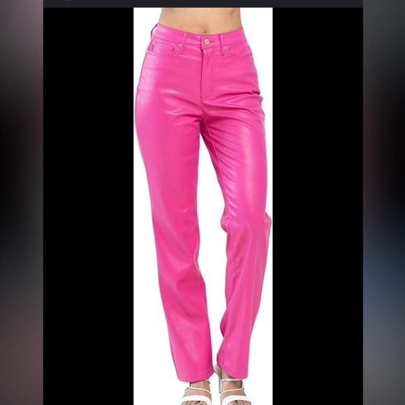 Faux Pink Leather Pants NWOT spring party Barbie boho casual colorful party y2k - Picture 1 of 6